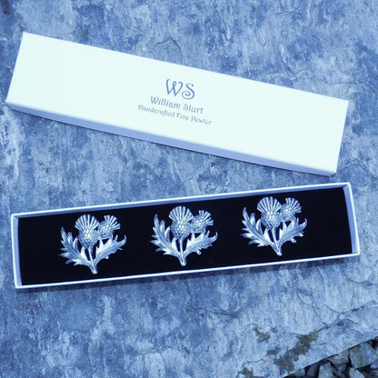Set of 3 Thistle Candle Pins, Three Heart Candle Decorations, Handmade, in Finest Pewter, by William Sturt