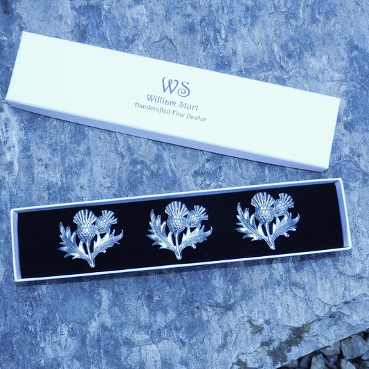 Set of 3 Thistle Candle Pins, Three Heart Candle Decorations, Handmade, in Finest Pewter, by William Sturt