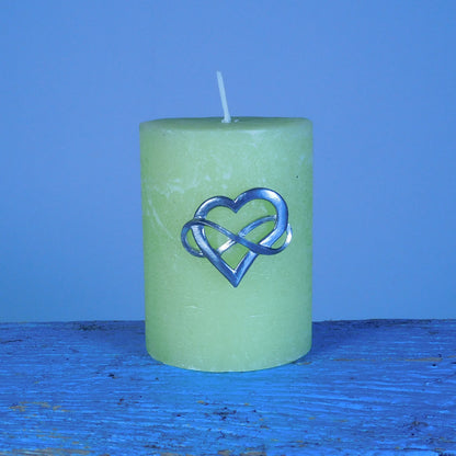 Set of Infinity Heart Candle Pins, Three Infinity Heart Candle Decorations, Handmade, in Finest Pewter, by William Sturt