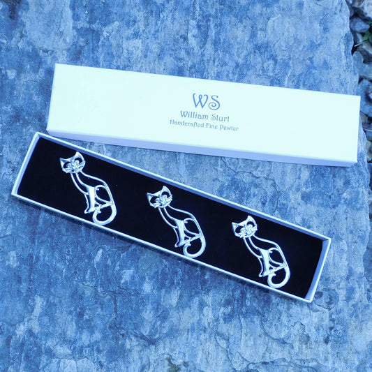 Set of Cat Candle Pins, Three Cat Candle Decorations, Handmade, in Finest Pewter, by William Sturt