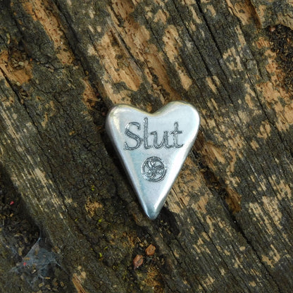 Heart Slut BDSM Pocket Token, BDSM Accessories, Sub Aftercare Token, Aftercare Submissive, Handmade, in Fine Pewter, by William Sturt
