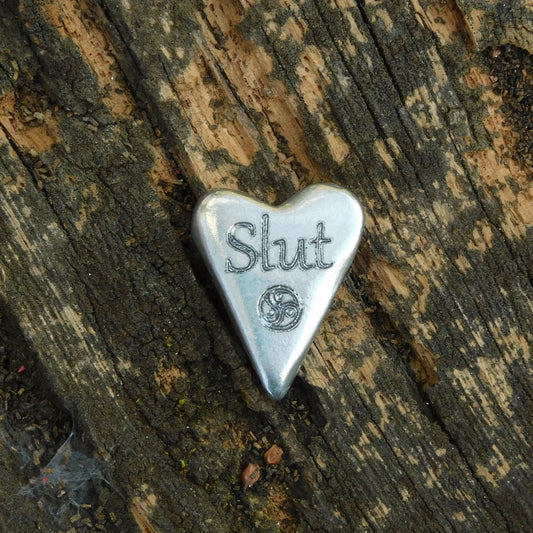 Heart Slut BDSM Pocket Token, BDSM Accessories, Sub Aftercare Token, Aftercare Submissive, Handmade, in Fine Pewter, by William Sturt
