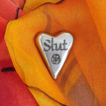 Heart Slut BDSM Pocket Token, BDSM Accessories, Sub Aftercare Token, Aftercare Submissive, Handmade, in Fine Pewter, by William Sturt
