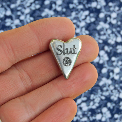 Heart Slut BDSM Pocket Token, BDSM Accessories, Sub Aftercare Token, Aftercare Submissive, Handmade, in Fine Pewter, by William Sturt