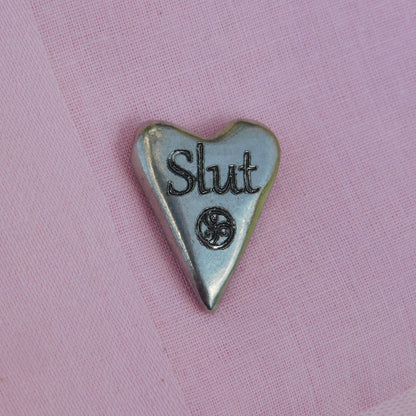 Heart Slut BDSM Pocket Token, BDSM Accessories, Sub Aftercare Token, Aftercare Submissive, Handmade, in Fine Pewter, by William Sturt