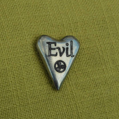 Evil, BDSM Pocket Token Heart, BDSM Accessories, Sub Aftercare Token, Aftercare Submissive, Handmade, in Fine Pewter, by William Sturt