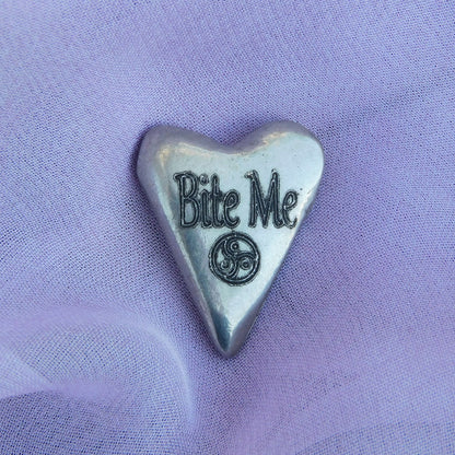 Bite Me, BDSM Pocket Token Heart, BDSM Accessories, Sub Aftercare Token, Aftercare Submissive, Handmade, in Fine Pewter, by William Sturt