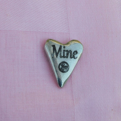 Mine, BDSM Pocket Token, Heart, BDSM Accessories, Sub Aftercare Token, Aftercare Submissive, Handmade, in Fine Pewter, by William Sturt
