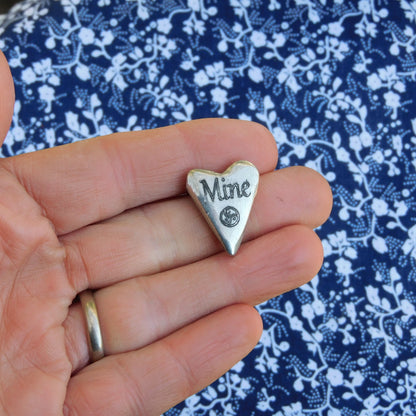 Mine, BDSM Pocket Token, Heart, BDSM Accessories, Sub Aftercare Token, Aftercare Submissive, Handmade, in Fine Pewter, by William Sturt