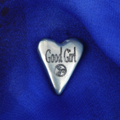 Good Girl, Heart BDSM Pocket Token, BDSM Accessories, Sub Aftercare Token, Aftercare Submissive, Handmade, in Fine Pewter, by William Sturt