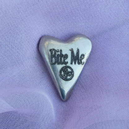Bite Me, BDSM Pocket Token, BDSM Accessories, Sub Aftercare Token, Aftercare Submissive, Handmade, in Fine Pewter, by William Sturt