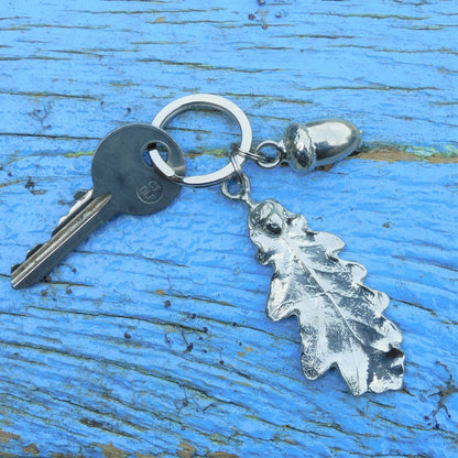 Oak Leaf Keyring, Acorn and Oak Key Fob, Handmade, by William Sturt, in Fine Pewter