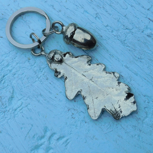 Oak Leaf Keyring, Acorn and Oak Key Fob, Handmade, by William Sturt, in Fine Pewter