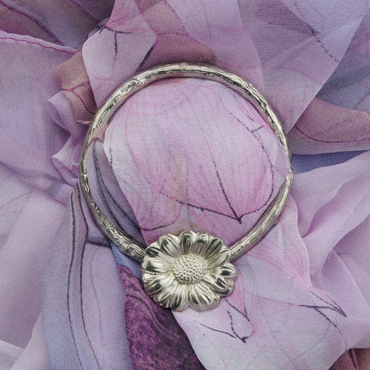 Daisy Scarf Ring, Oak Twig Circle, Handcast Pewter, Polished Finish