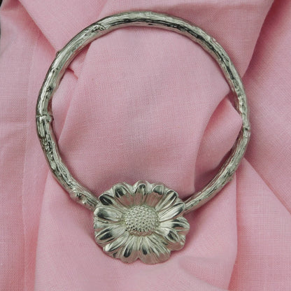 Daisy Scarf Ring, Oak Twig Circle, Handcast Pewter, Polished Finish