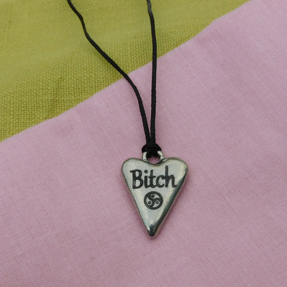 Bitch, BDSM Pendant, Knotted Cord, BDSM Accessories, Sub Pendant, Sub Anklet, Sub Bracelet, Handmade, in Fine Pewter, by William Sturt