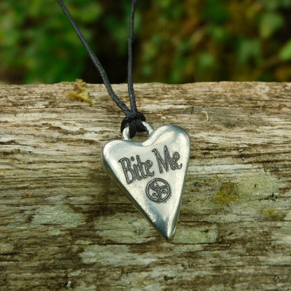 Bite Me, BDSM Pendant, Knotted Cord, BDSM Accessories, Sub Pendant, Sub Anklet, Sub Bracelet, Handmade, in Fine Pewter, by William Sturt
