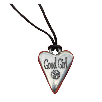 Good Girl, BDSM Pendant, Knotted Cord, BDSM Accessories, Sub Pendant, Sub Anklet, Sub Bracelet, Handmade, in Fine Pewter, by William Sturt