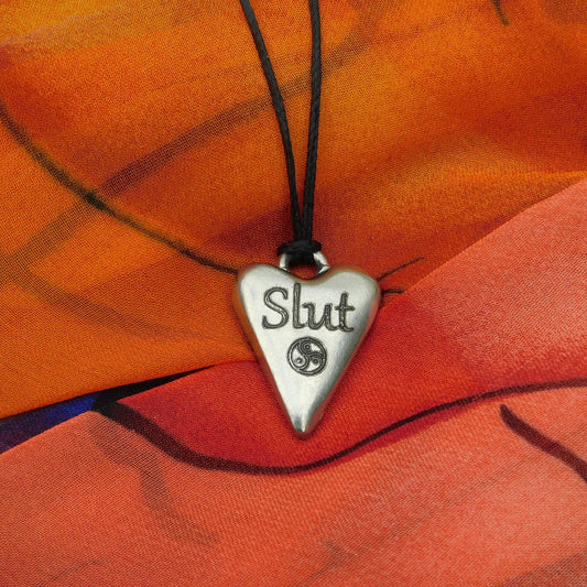 Slut, BDSM Pendant, Knotted Cord, BDSM Accessories, Sub Pendant, Sub Anklet, Sub Bracelet, Handmade, in Fine Pewter, by William Sturt