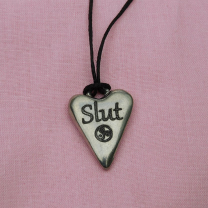 Slut, BDSM Pendant, Knotted Cord, BDSM Accessories, Sub Pendant, Sub Anklet, Sub Bracelet, Handmade, in Fine Pewter, by William Sturt