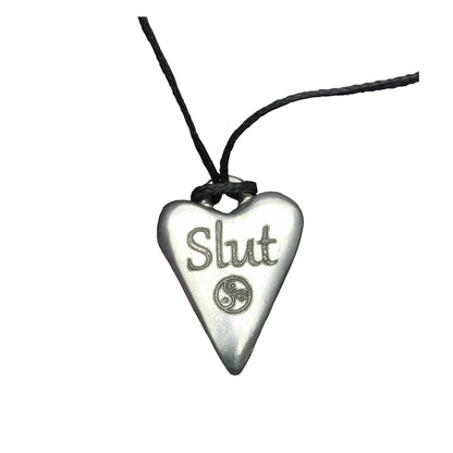 Slut, BDSM Pendant, Knotted Cord, BDSM Accessories, Sub Pendant, Sub Anklet, Sub Bracelet, Handmade, in Fine Pewter, by William Sturt