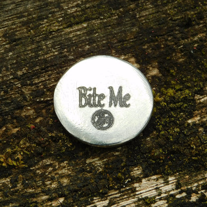 Bite Me Token, BDSM Pocket Token, BDSM Accessories, Sub Aftercare Token, Aftercare Submissive, Handmade, in Fine Pewter, by William Sturt