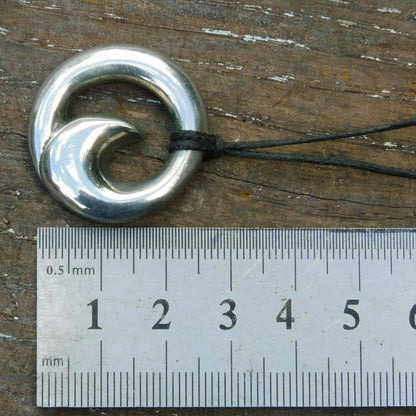 Wave Pendant Necklace (Large), Handcast Pewter on Adjustable Waxed Cord