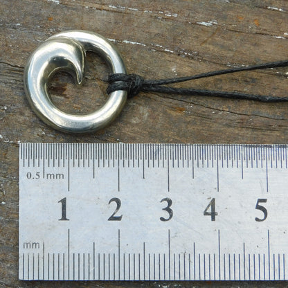 Maori Wave Pendant Necklace (Small), Handcast Pewter Pendant on Adjustable Waxed Cord