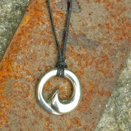 Maori Wave Pendant Necklace (Small), Handcast Pewter Pendant on Adjustable Waxed Cord