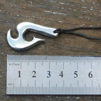 Maori Fish Hook Pendant Necklace (Axe Design), Handcast Pewter Pendant on Adjustable Waxed Cord