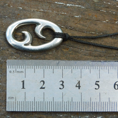 Koru Pendant Necklace (Oval Spiral Design), Maori-Inspired Handcast Pewter Pendant on Adjustable Waxed Cord
