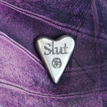 Heart Slut BDSM Pocket Token, BDSM Accessories, Sub Aftercare Token, Aftercare Submissive, Handmade, in Fine Pewter, by William Sturt