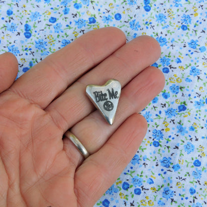 Bite Me, BDSM Pocket Token Heart, BDSM Accessories, Sub Aftercare Token, Aftercare Submissive, Handmade, in Fine Pewter, by William Sturt