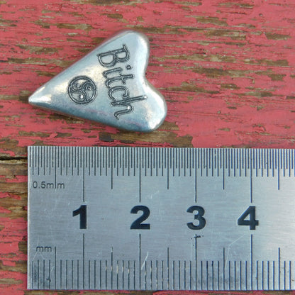 Bitch BDSM Heart Pocket Token, BDSM Accessories, Sub Aftercare Token, Aftercare Submissive, Handmade, in Fine Pewter, by William Sturt