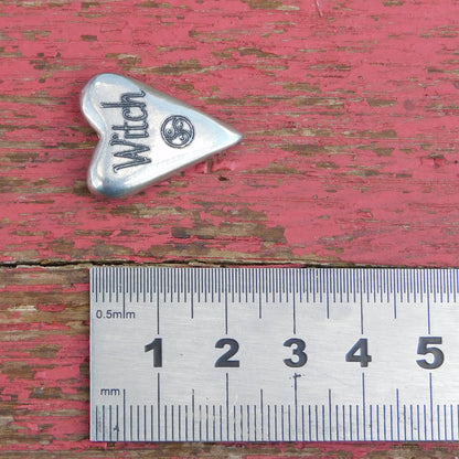 WItch, BDSM Pocket Token, Heart, BDSM Accessories, Sub Aftercare Token, Aftercare Submissive, Handmade, in Fine Pewter, by William Sturt