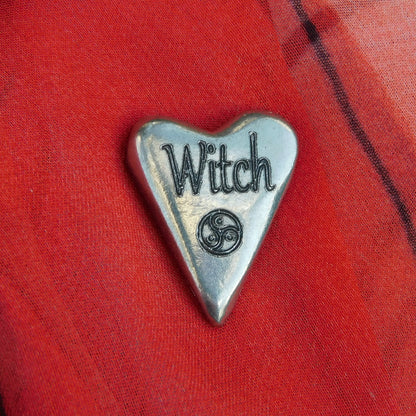 WItch, BDSM Pocket Token, Heart, BDSM Accessories, Sub Aftercare Token, Aftercare Submissive, Handmade, in Fine Pewter, by William Sturt