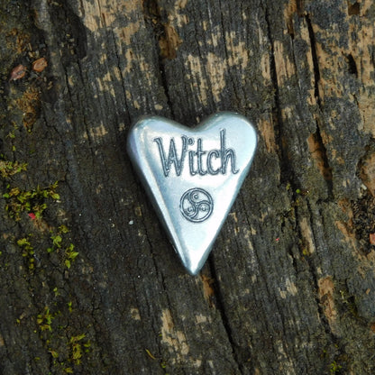 WItch, BDSM Pocket Token, Heart, BDSM Accessories, Sub Aftercare Token, Aftercare Submissive, Handmade, in Fine Pewter, by William Sturt