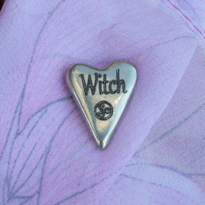 WItch, BDSM Pocket Token, Heart, BDSM Accessories, Sub Aftercare Token, Aftercare Submissive, Handmade, in Fine Pewter, by William Sturt