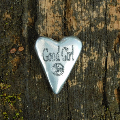 Good Girl, Heart BDSM Pocket Token, BDSM Accessories, Sub Aftercare Token, Aftercare Submissive, Handmade, in Fine Pewter, by William Sturt