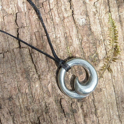 Wave Pendant Necklace (Small), Handcast Pewter on Adjustable Waxed Cord