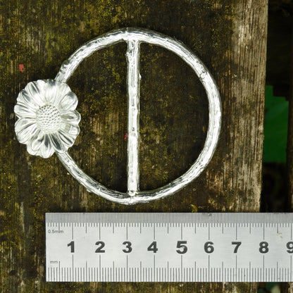 Daisy Scarf Ring, Oak Twig Circle, Handcast Pewter, Polished Finish