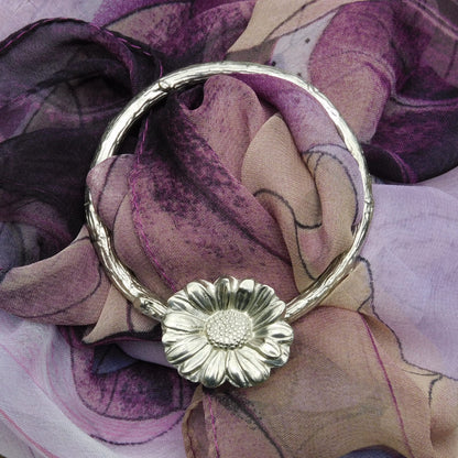 Daisy Scarf Ring, Oak Twig Circle, Handcast Pewter, Polished Finish