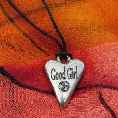 Good Girl, BDSM Pendant, Knotted Cord, BDSM Accessories, Sub Pendant, Sub Anklet, Sub Bracelet, Handmade, in Fine Pewter, by William Sturt