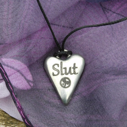 Slut, BDSM Pendant, Knotted Cord, BDSM Accessories, Sub Pendant, Sub Anklet, Sub Bracelet, Handmade, in Fine Pewter, by William Sturt