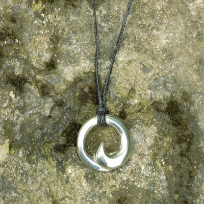 Maori Wave Pendant Necklace (Small), Handcast Pewter Pendant on Adjustable Waxed Cord