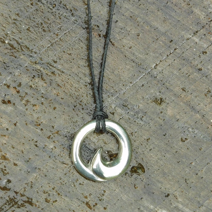 Maori Wave Pendant Necklace (Small), Handcast Pewter Pendant on Adjustable Waxed Cord