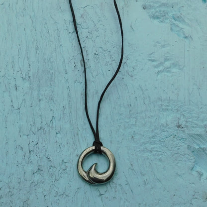 Maori Wave Pendant Necklace (Small), Handcast Pewter Pendant on Adjustable Waxed Cord