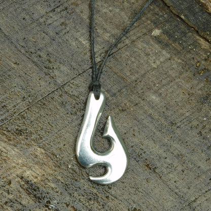 Maori Fish Hook Pendant Necklace (Axe Design), Handcast Pewter Pendant on Adjustable Waxed Cord