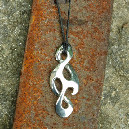 Infinity Loop Pendant Necklace (Reflected Design), Handcast Pewter Pendant on Adjustable Waxed Cord
