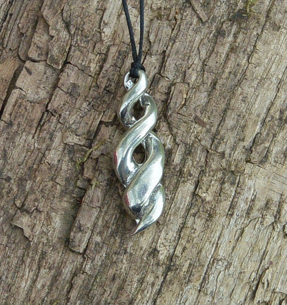 Triple Infinity Loop Pendant Necklace (Twist of Life), Handcast Pewter Pendant on Adjustable Waxed Cord